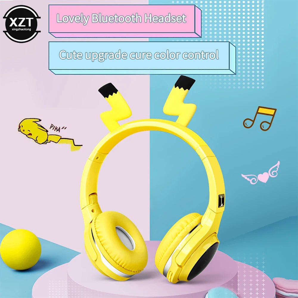 Flash Light Cute Cat Ears Wireless Headphones with Mic Can control LED Kid Girl Stereo Music Helmet Phone Bluetooth Headset Gift
