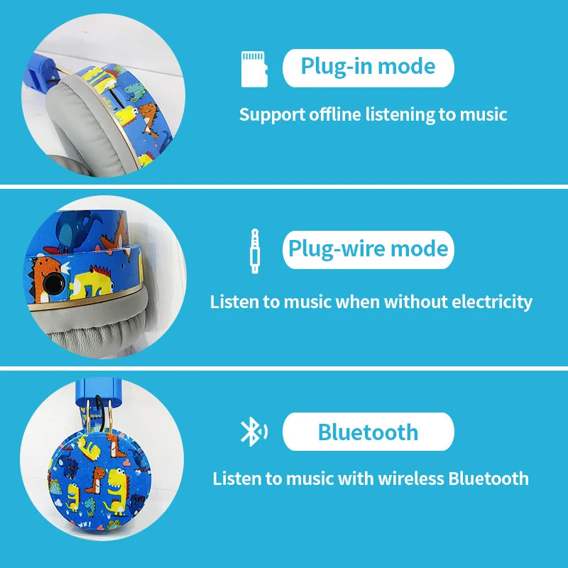 Dinosaur Wireless Bluetooth headphones with Microphone D