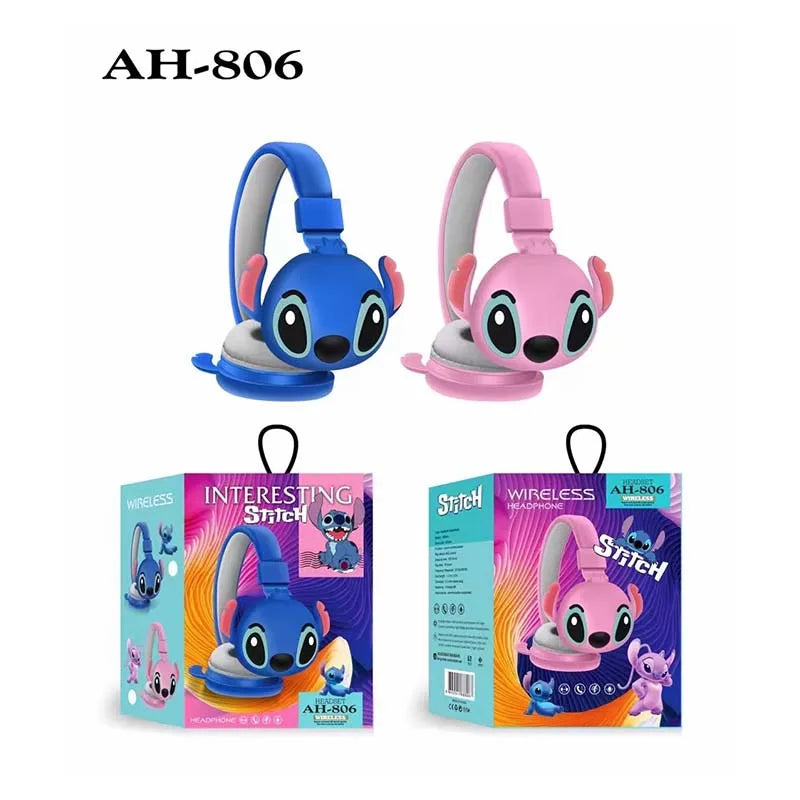 New Disney Stitch Wireless Bluetooth Headphones AH-806 HIFI Sound Stereo Foldable Headsets with Mic for Children Anime Cartoon